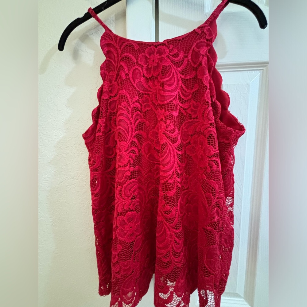 Fortune + Ivy Chiya Lace Scalloped Halter Blouse Sleeveless Red